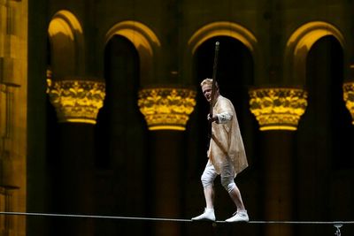 Philippe Petit recreates high-wire walk between World Trade Center's twin towers on 50th anniversary