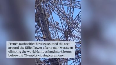 Eiffel Tower evacuated after man climbs iconic Paris landmark ahead of Olympics closing ceremony