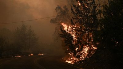 A wildfire near Greece's capital darkens the skies over Athens and moves fast