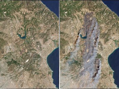 Satellite images show how quickly Greece’s wildfires are spreading