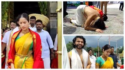 Janhvi Kapoor offers prayers at Tirupati temple with boyfriend Shikhar Pahariya on mom Sridevi's birth anniversary; presented with silk cloth- WATCH