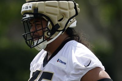 Taliese Fuaga leaves Saints training camp practice with back injury