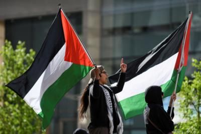 Pro-Palestinian Protesters Gather Outside Campaign Rally In Nebraska