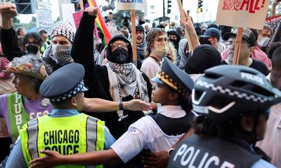 ‘We can’t just vote’: protesters gather in Chicago for Gaza and abortion rights before Democratic convention