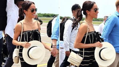 Meghan Markle is all about the accessories in Colombia - her chic sunhat and comfy block heels are on our end-of-summer wish-list