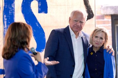 Tim Walz’s wife Gwen shares story of how they met as they join Harris on pre-DNC bus tour