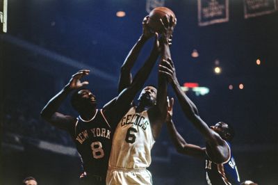 Boston Celtics legends Bill Russell and Red Auerbach give a lesson on getting rebounds