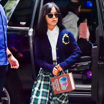 Jenna Ortega Masters Method Dressing in a Plaid Skirt and Custom ‘Beetlejuice’ Book Bag