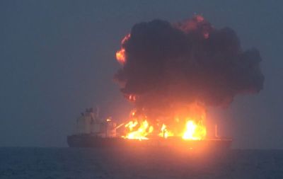 Houthi rebels release footage of Red Sea oil tanker explosion amid fears of ‘disastrous’ impact on marine life