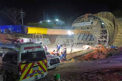 Train tunnel being built collapses, trapping 3