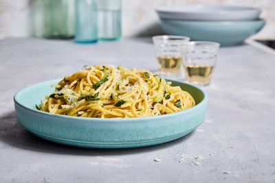 Skip the cream but keep the creaminess in this cheesy zucchini pasta