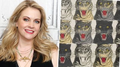 Former '90s star Melissa Joan Hart's powder room features two of my favorite design and color trends – maximalism and pink