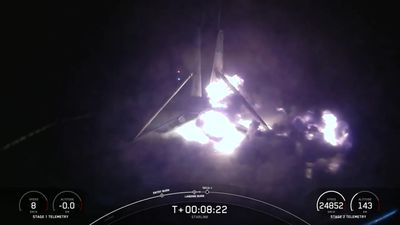 SpaceX rocket catches fire, falls over while landing at sea after record-breaking Starlink launch (video)