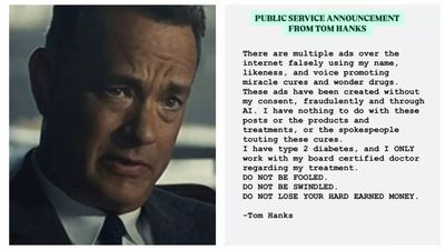 Tom Hanks warns fans about 'fraudulent' AI-generated ads using his likeness: 'Do not lose your hard earned money'