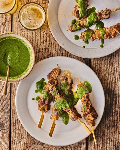José Pizarro’s recipe for pinchos moruno with mojo verde (lamb skewers with green sauce)