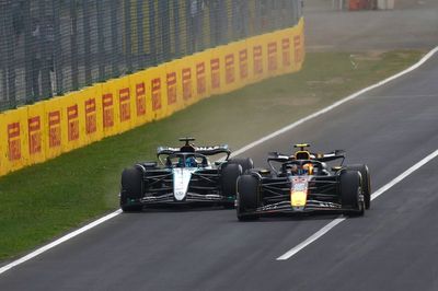 Russell “0.5cm” away from airborne crash in “340km/h” squeeze by Perez