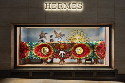 Artist Jonathan Baldock plays hide and seek with the windows of Hermès' London flagship