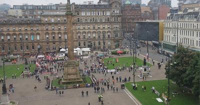 Barriers set up in Glasgow's George Square ahead of protests