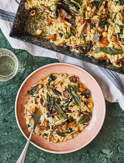 Rukmini Iyer’s quick and easy recipe for mushroom, spinach and hazelnut orzotto