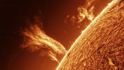 Watch a 100,000-mile-high tower of plasma erupt from the sun in this stunning video