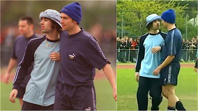 Watch 'The Battle of Britpop' play out on a football pitch, as Oasis frontman Liam Gallagher squares up to Blur's Damon Albarn in this resurrected archive footage