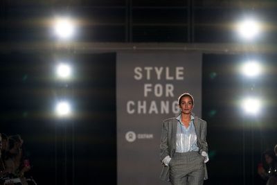 Frankie Bridge, Deborah Meaden and Katharine Hamnett strut the secondhand runway at LFW