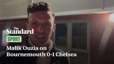 Jadon Sancho reacts to being named man of the match on Chelsea debut