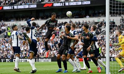 Gabriel’s towering header secures derby win for depleted Arsenal at Tottenham