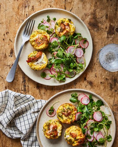 Rukmini Iyer’s quick and easy hot smoked salmon frittatas with watercress and radishes – recipe