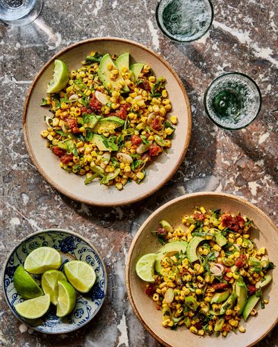 Georgina Hayden’s recipe for charred corn, chorizo and avocado