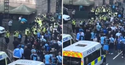 Slovan Bratislava crowd clash with Celtic punters & police outside pub