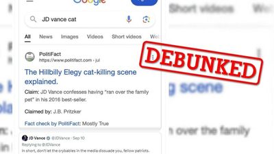 A fake fact-checking article claims Trump’s running mate JD Vance killed his cat