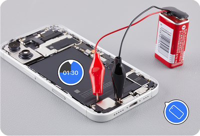 iPhone 16 battery needs a good zapping to debond the adhesive — the process takes a minute and a half when using a 9V battery