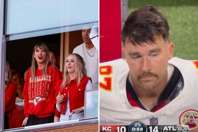 Travis Kelce Looks Miserable On Chiefs Bench After Taylor Swift Skipped The Game