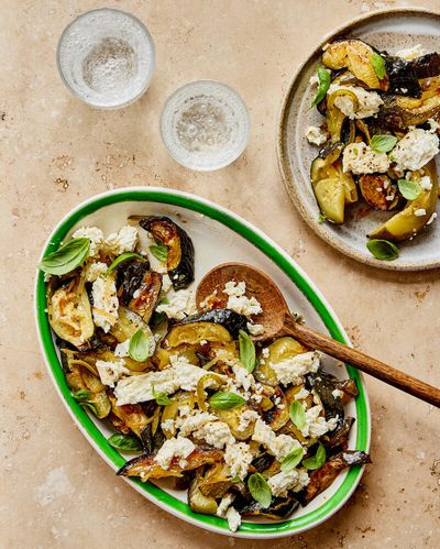 Georgina Hayden’s recipe for roast courgettes, feta and preserved lemon