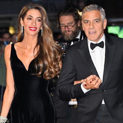 Amal Clooney Shuts Down the Albies Red Carpet in a Plunging Versace Gown