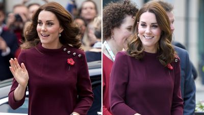 Kate Middleton’s blackberry jumper dress and snug tights are the perfect combination for brisk autumn walks and evenings by the fire