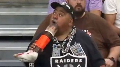 Hungry Raiders Fan Enjoys Gnawing on Prop Leg During Victory Over Cleveland