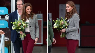 Bring on burgundy, Kate Middleton's belted trousers are the perfect way to blend this bold tone with timeless tailoring