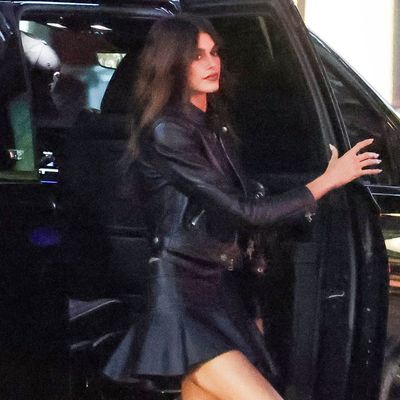 Kaia Gerber Slips Into a Leather-on-Leather Late Night Outfit in New York City