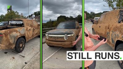 Rivian R1T Still Runs After Being Carried 100 Yards By Hurricane Helene Flood