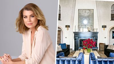 Ellen Pompeo balances a rustic base and blue accents for a playful Spanish revival living room – it's a lesson in layering with intention