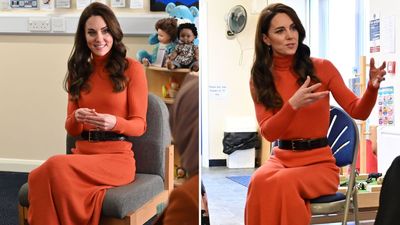 Hello comfort, Kate Middleton's pumpkin-toned knitted two-piece was made for October cosiness