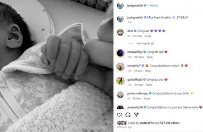 England footballer Jack Grealish is a dad for first time