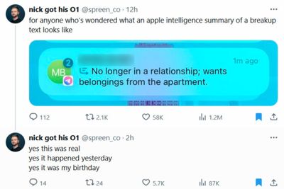 Software Developer Calls New Apple AI Feature 'Dystopian' After It Brutally Summarizes Breakup Texts from Girlfriend: 'No Longer in a Relationship'