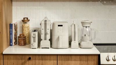 This new, super small, super chic, non-toxic air fryer fits anywhere (and there's a tiny toaster and blender to match)