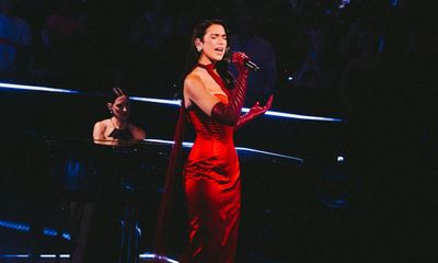 Dua Lipa review – orchestral special boasts Elton John but tips into old-fashioned Eurovision