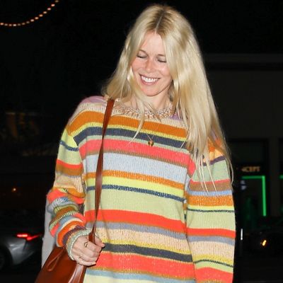 Claudia Schiffer Shines Bright in the Rainbow Stripe Cashmere Sweater of My Dreams