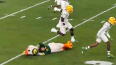 Oregon Mascot Briefly Lost Head on Field After Humorous Collision With Player