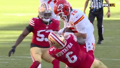 Patrick Mahomes Stared Down 49ers Defender After Trucking Him Into the End Zone